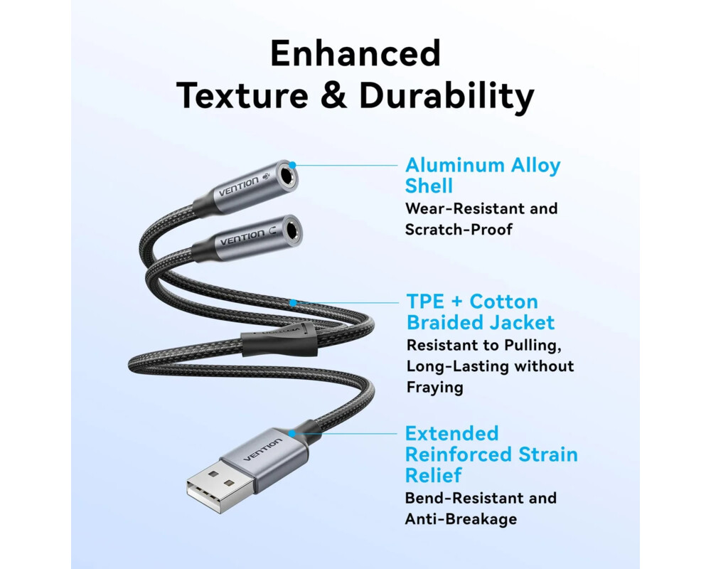 Звукова карта Vention USB Sound card 2-Port 0.25M Gray... 6