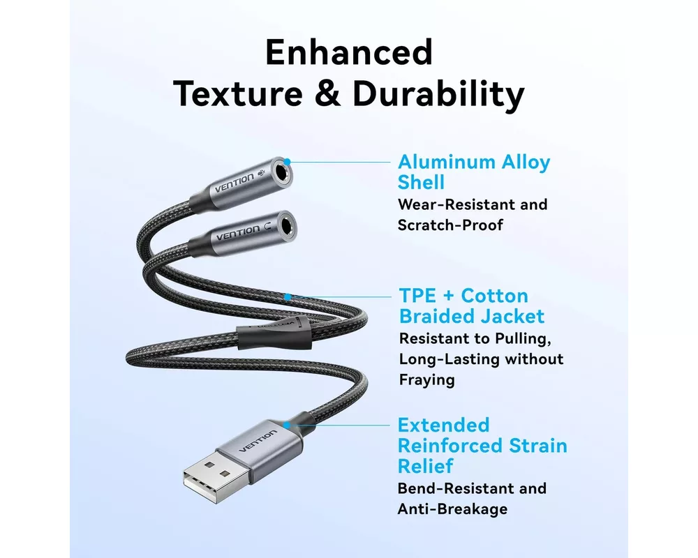 Звукова карта Vention USB Sound card 2-Port 0.25M Gray... 6