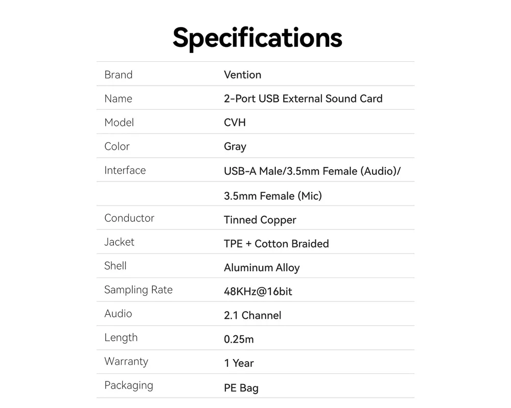 Звукова карта Vention USB Sound card 2-Port 0.25M Gray... 10