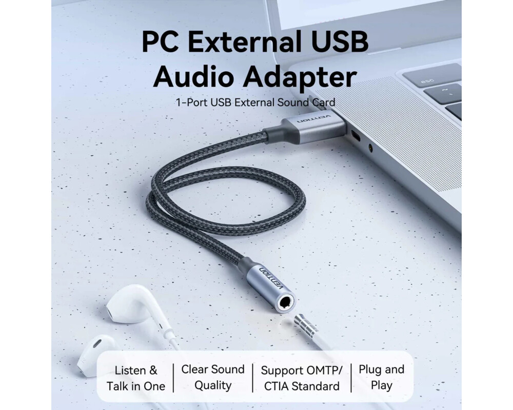 Звукова карта Vention USB Sound card 1-Port 0.25M Gray... 2