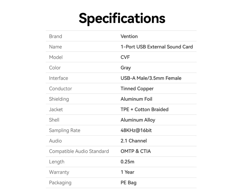 Звукова карта Vention USB Sound card 1-Port 0.25M Gray... 9