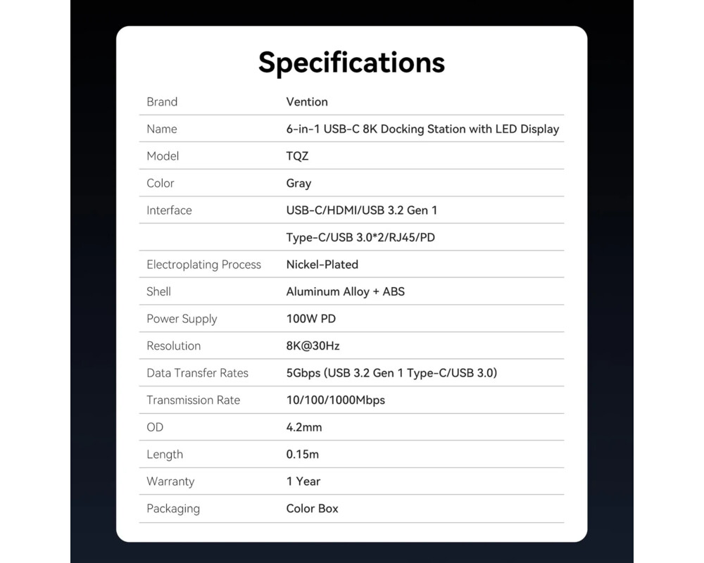 Докинг станция Vention Docking Station Type-C - TQZHB - 8K 14