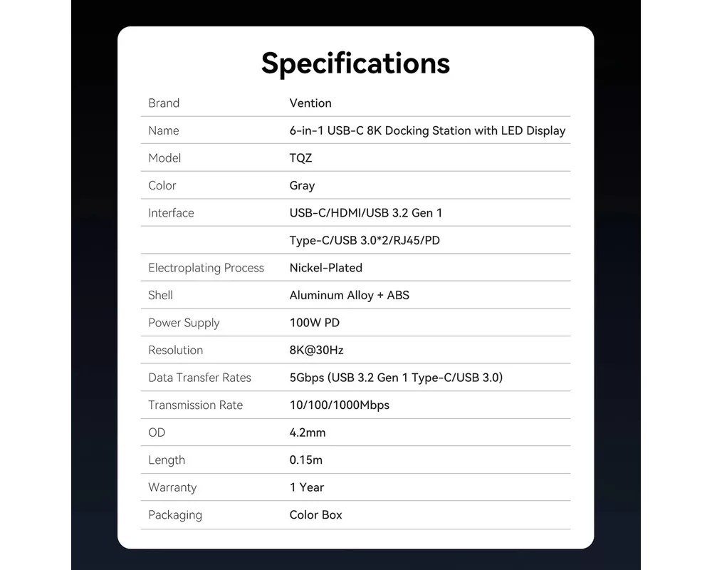 Докинг станция Vention Docking Station Type-C - TQZHB - 8K 14