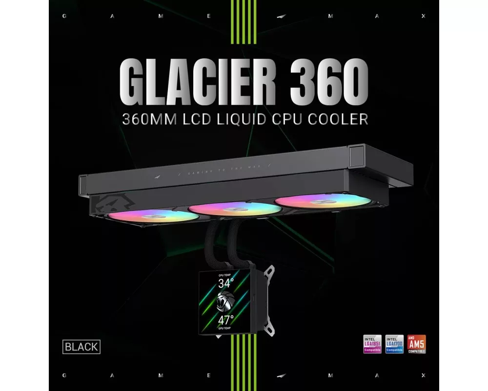 Охладител за процесор Gamemax GLACIER 360 LCD BK - Addressable... 15