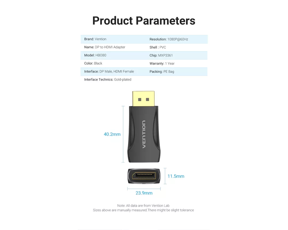 Адаптери Vention адаптер Adapter DisplayPort DP M... 8