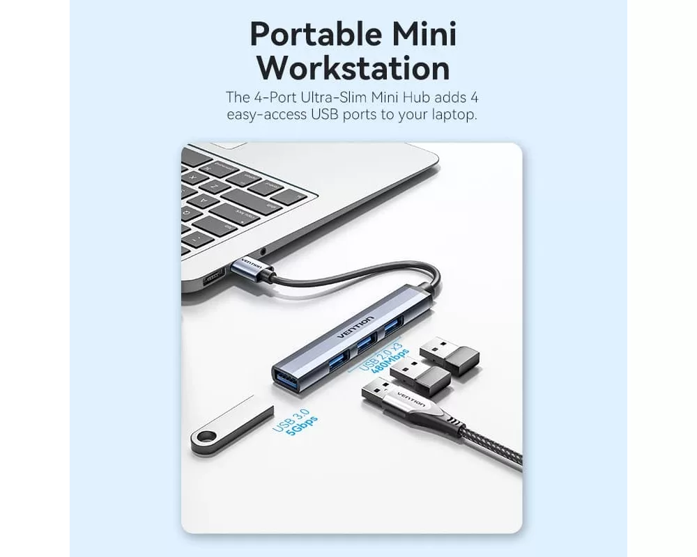 USB хъб Vention USB3.0 HUB 4 port Aluminium - CK... 4