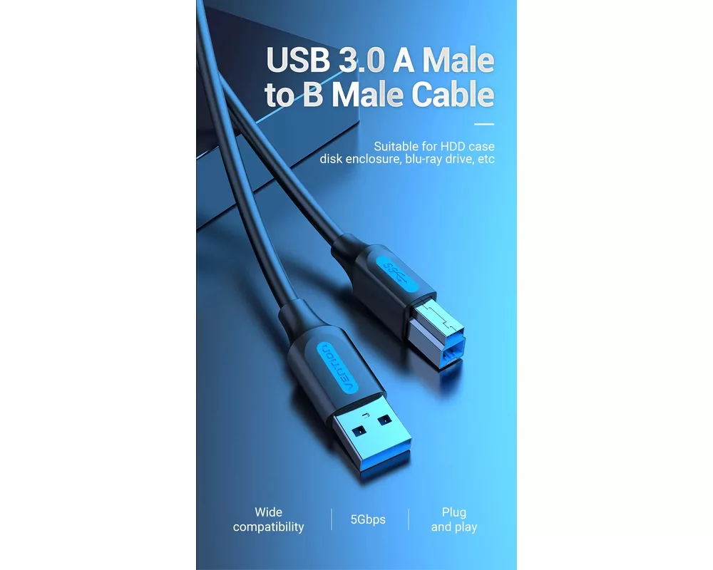 Кабел Vention Кабел USB 3.0 AM / BM - 0.5M Bla... 9