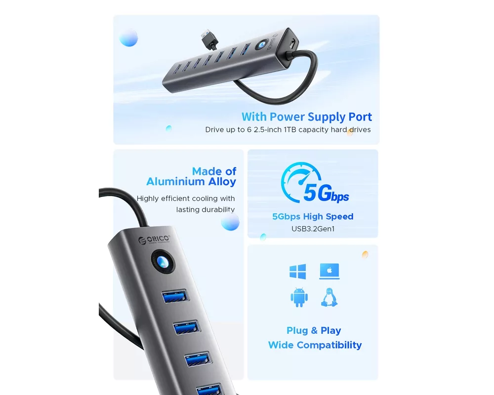 USB хъб Orico USB3.0 HUB 7 port Black - CL7U-U3-... 7