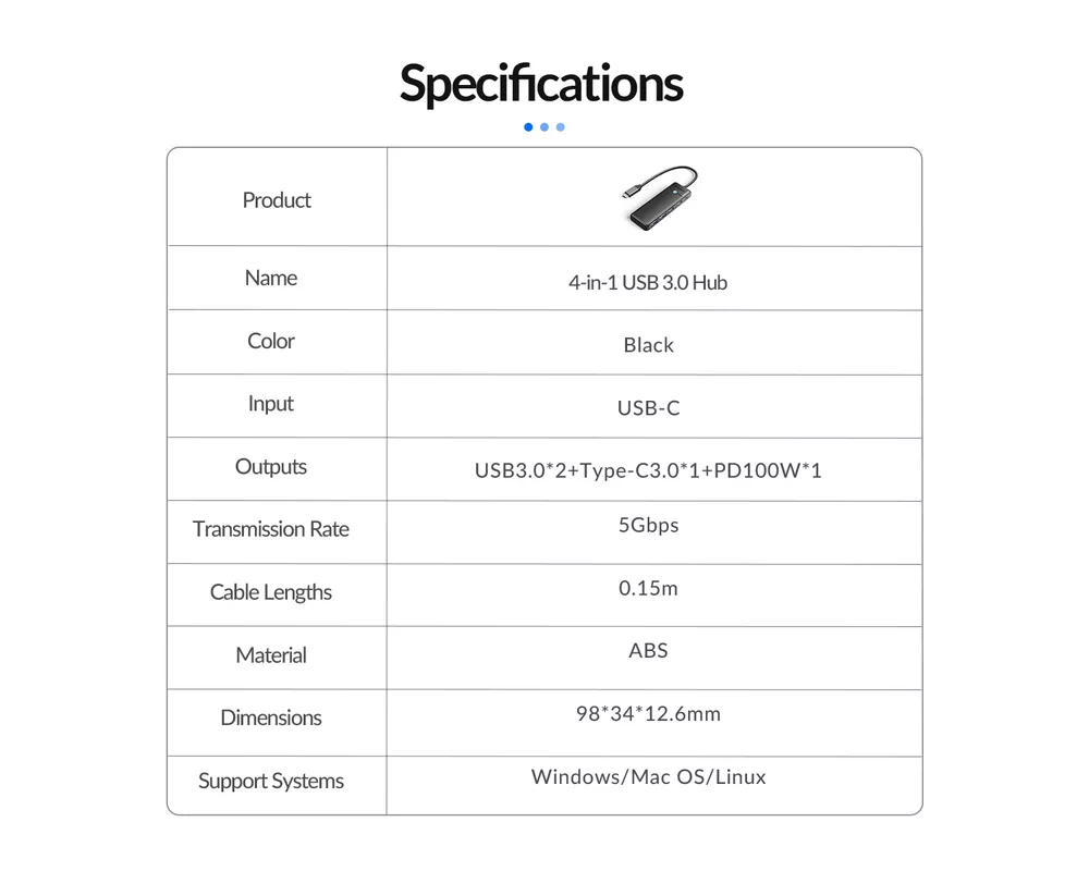 USB хъб Orico USB3.1 HUB Type-C - 2 x USB3.0 16