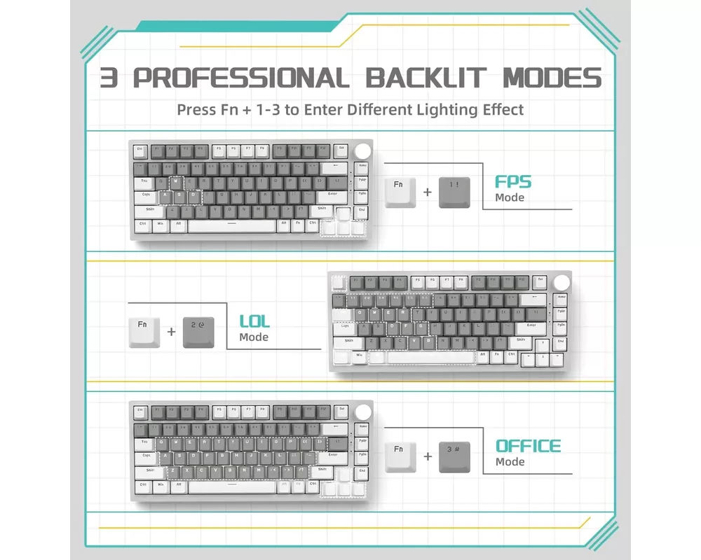 Клавиатура Ajazz геймърска механична AK820 - Mille feuille Yellow Switches [Linear] 9