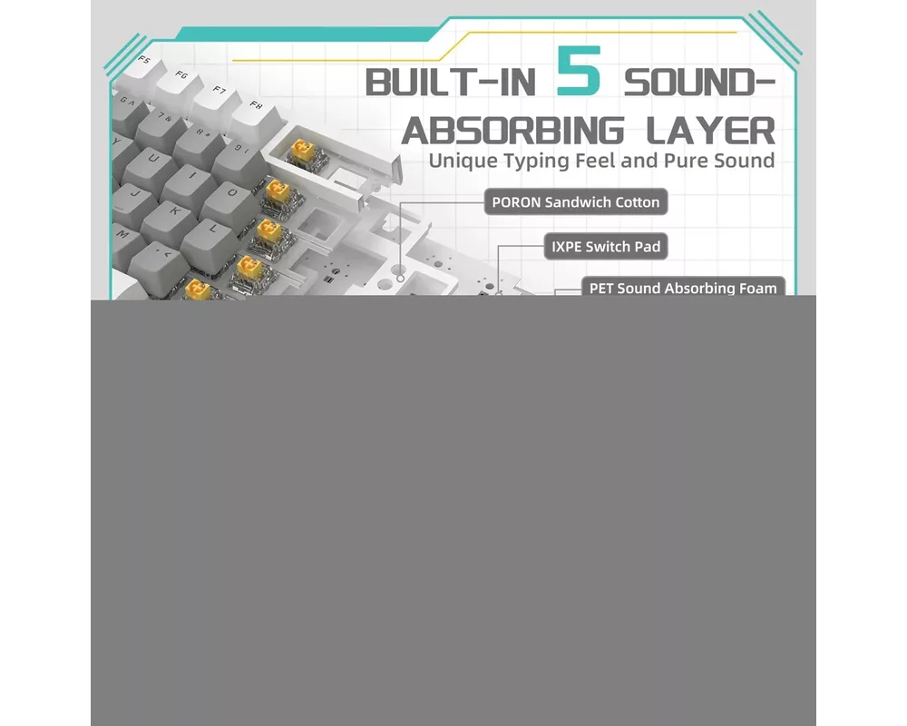 Клавиатура Ajazz геймърска механична AK820 - Mille feuille Yellow Switches [Linear] 7