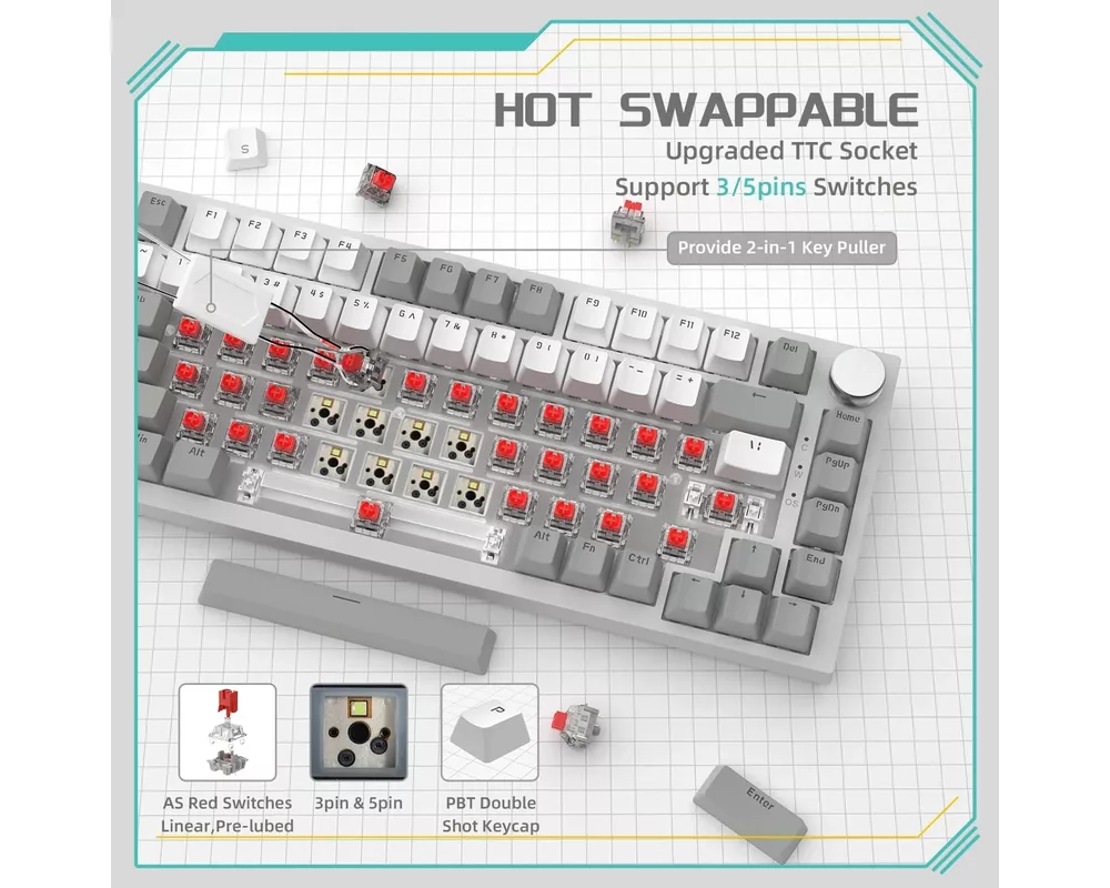 Клавиатура Ajazz геймърска механична AK820 - AS Red Switch [Linear] 3