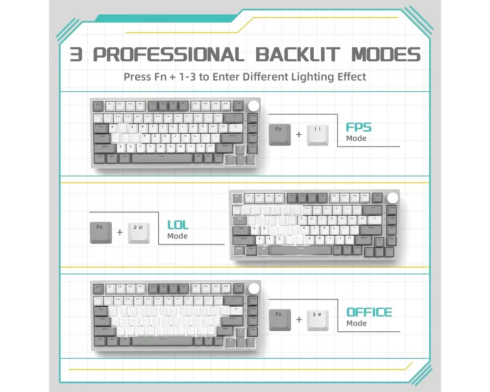 Клавиатура Ajazz геймърска механична AK820 - AS Red Switch [Linear] 6