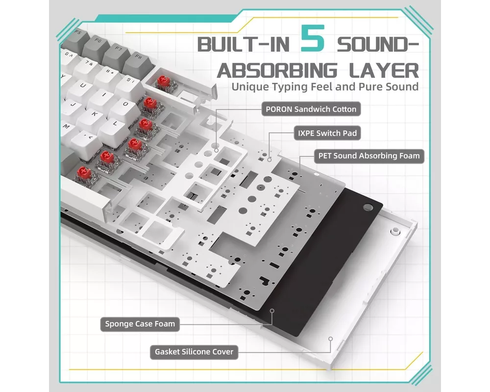Клавиатура Ajazz геймърска механична AK820 - AS Red Switch [Linear] 7