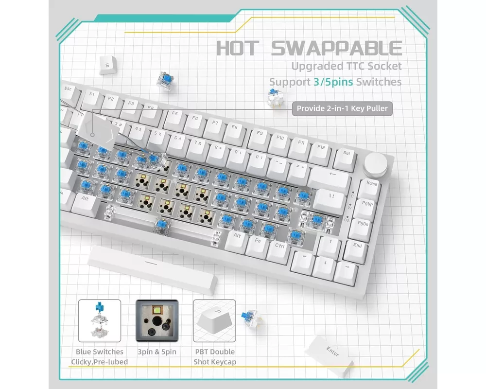 Клавиатура Ajazz геймърска механична AK820 - Blue Switches [Tactile] 4