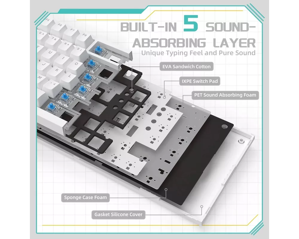 Клавиатура Ajazz геймърска механична AK820 - Blue Switches [Tactile] 5