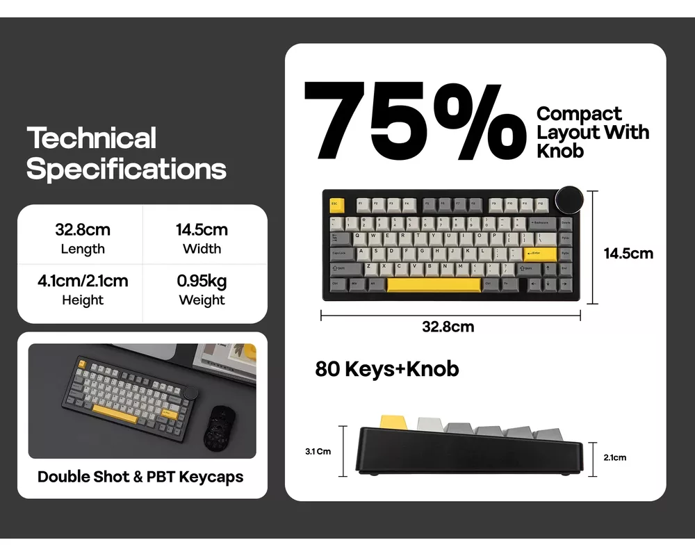 Клавиатура Ajazz геймърска механична клавиатура Wireless Gaming Mechanical Keyboard AK820 V2 PRO - White peach Switch [Linear] 4