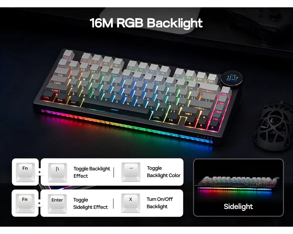 Клавиатура Ajazz геймърска механична клавиатура Wireless Gaming Mechanical Keyboard AK820 V2 PRO - White peach Switch [Linear] 6