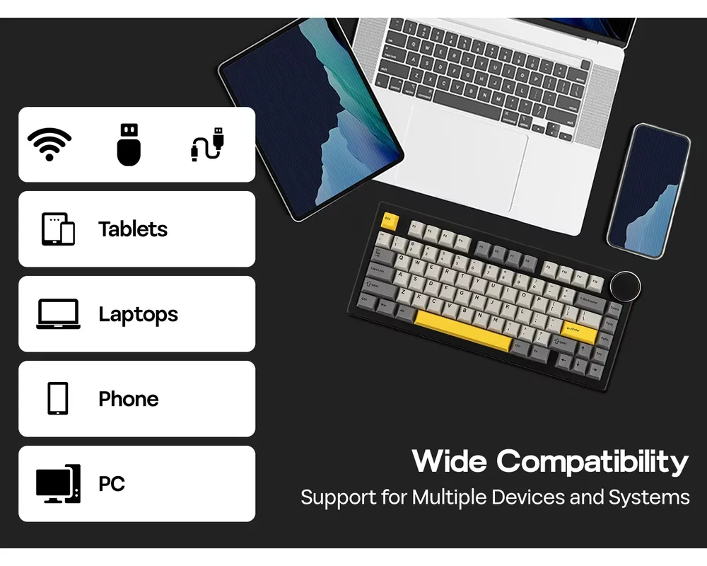 Клавиатура Ajazz геймърска механична клавиатура Wireless Gaming Mechanical Keyboard AK820 V2 PRO - White peach Switch [Linear] 8