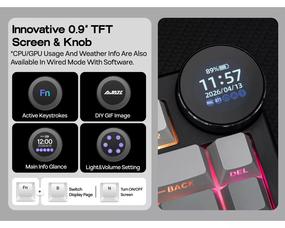 Клавиатура Ajazz геймърска механична клавиатура Wireless Gaming Mechanical Keyboard AK820 V2 PRO - White peach Switch [Linear] 10