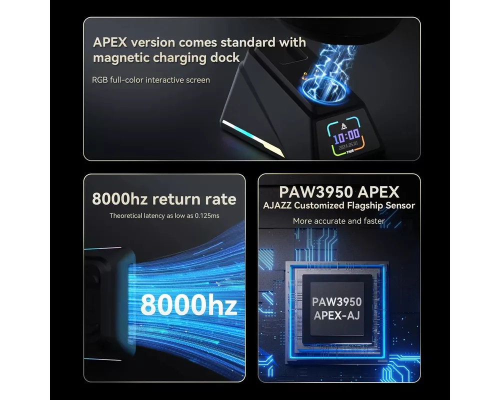 Мишка Ajazz професионална AJ179 APEX - Wireless Gaming Mouse - 8K 9