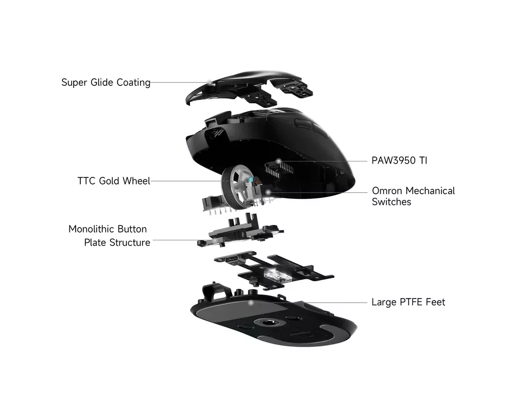 Мишка MCHOSE професионална A7 V2 Ultra Black - Wireless Gaming Mouse - Dual 8K 14