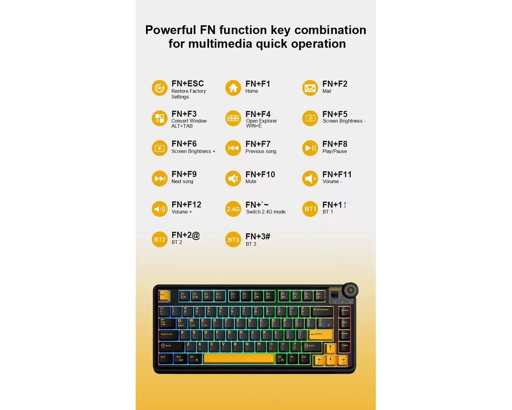 Клавиатура Aula геймърска механична клавиатура Wireless Gaming Mechanical Keyboard AU75 - Bloomfield Switch [Linear] 12