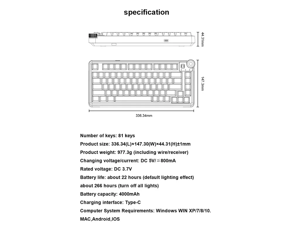 Клавиатура Aula геймърска механична клавиатура Wireless Gaming Mechanical Keyboard AU75 - Bloomfield Switch [Linear] 13