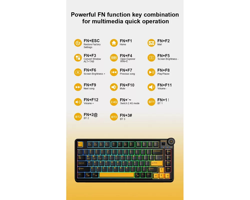 Клавиатура Aula геймърска механична клавиатура Wireless Gaming Mechanical Keyboard AU75 - Bloomfield Switch [Linear] 12