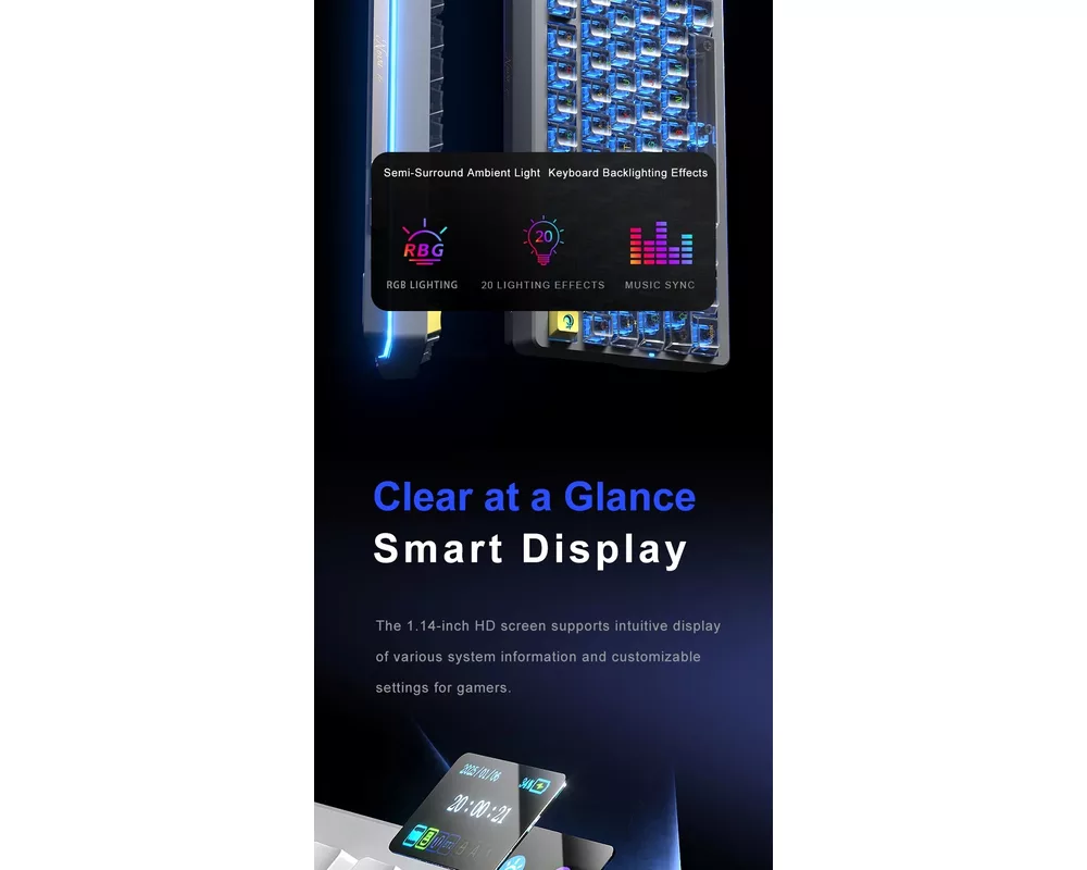 Клавиатура Aula геймърска механична клавиатура Wireless Gaming Mechanical Keyboard NOVA 75 - Star Vector Switch [Linear] 6