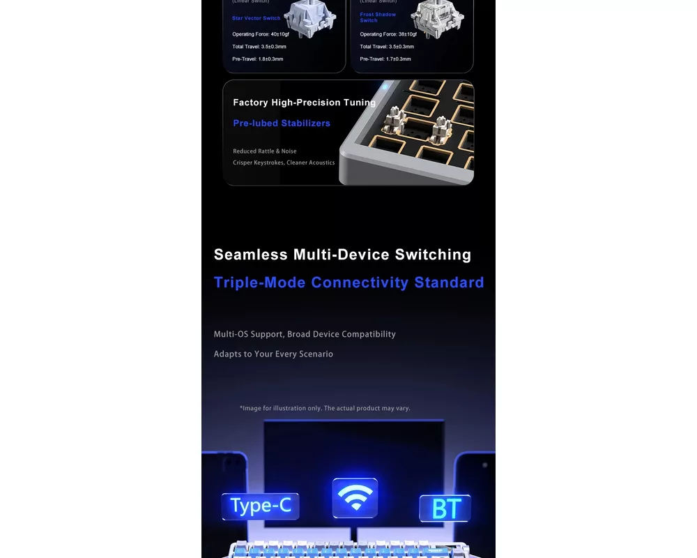 Клавиатура Aula геймърска механична клавиатура Wireless Gaming Mechanical Keyboard NOVA 75 - Star Vector Switch [Linear] 16