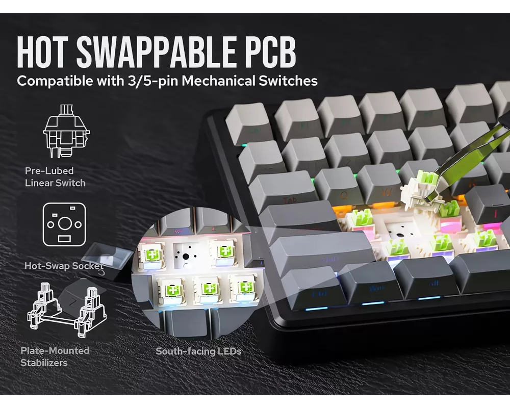 Клавиатура Aula геймърска механична клавиатура Wireless Gaming Mechanical Keyboard F75 MAX - Reaper Switch [Linear] 18