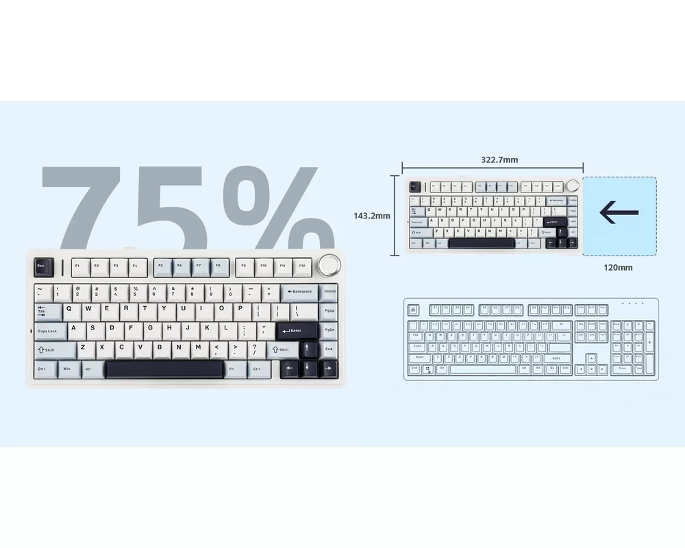 Клавиатура Aula геймърска механична клавиатура Wireless Gaming Mechanical Keyboard F75 Thunder Black - Reaper Switch [Linear] 17
