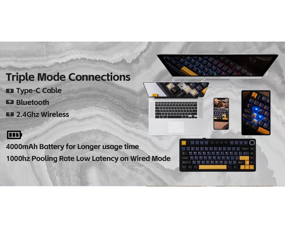Клавиатура Aula геймърска механична клавиатура Wireless Gaming Mechanical Keyboard F75 Thunder Black - Reaper Switch [Linear] 18
