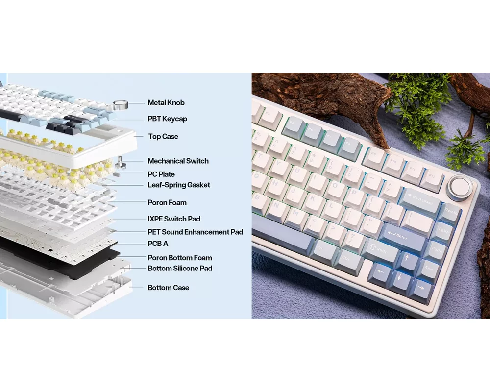 Клавиатура Aula геймърска механична клавиатура Wireless Gaming Mechanical Keyboard F75 Thunder Black - Reaper Switch [Linear] 19