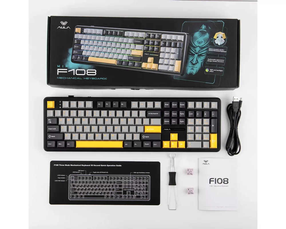 Клавиатура Aula геймърска механична клавиатура Wireless Gaming Mechanical Keyboard F108 - Volcanic Switch [Linear] 16