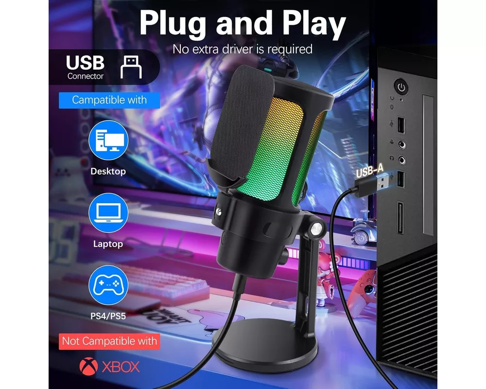Микрофон VCom Геймърски Gaming USB Microphone - VCOM-M902 Black - USB 13