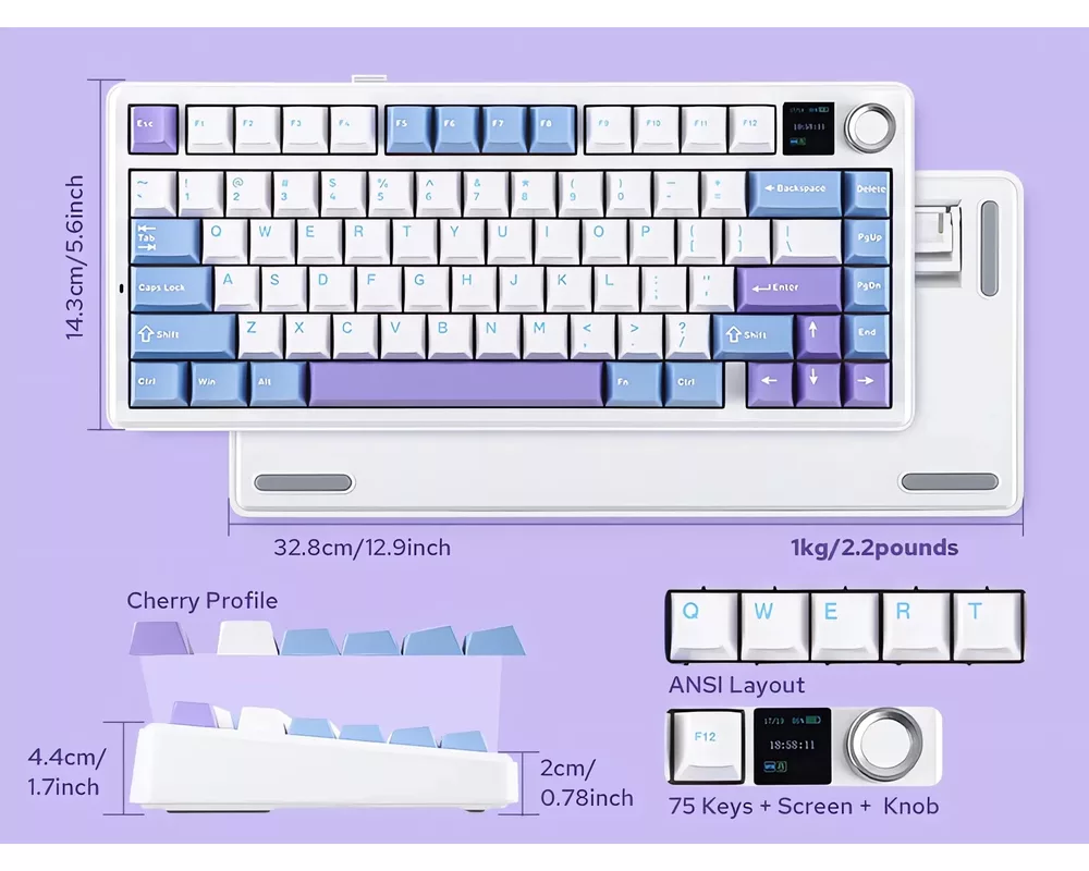 Клавиатура Aula геймърска механична клавиатура Wireless Gaming Mechanical Keyboard F75 MAX - Reaper Switch [Linear] 11