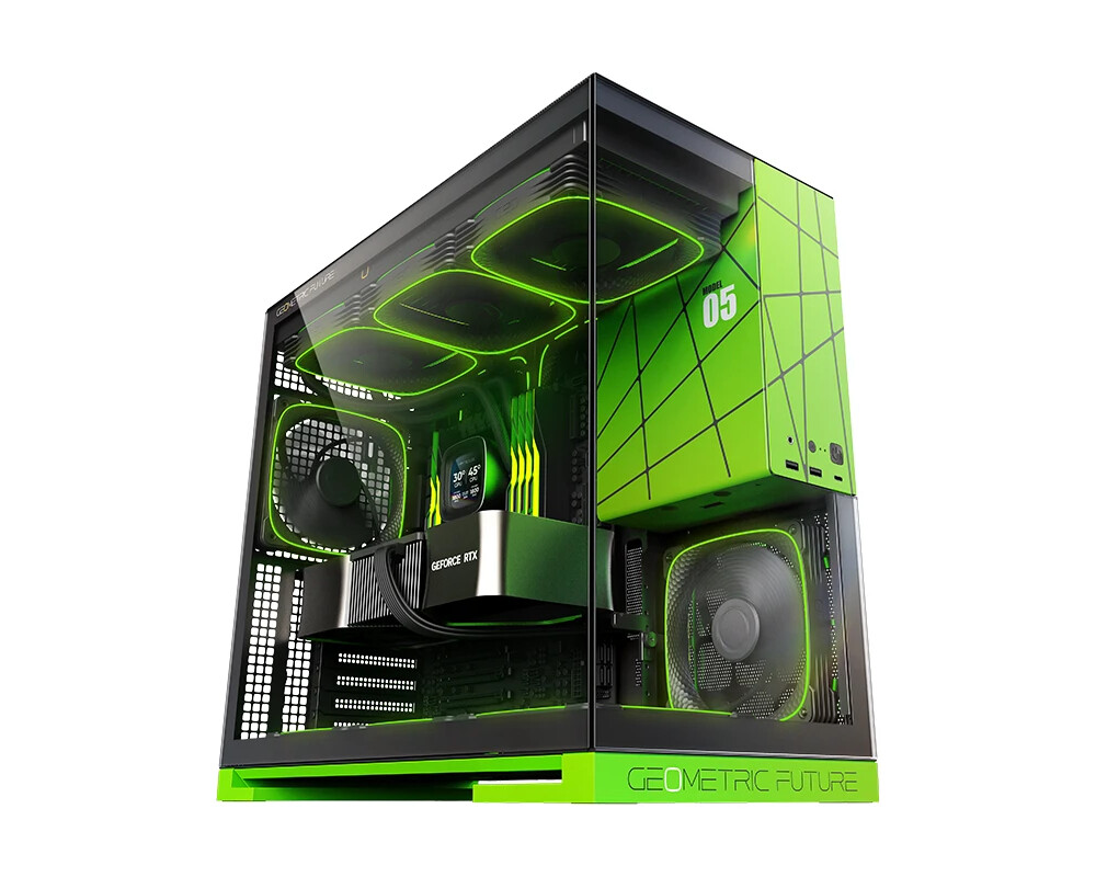 Кутия Geometric Future EATX - Model 5 Black/Green 14 Кутия Geometric Future EATX - Model 5 Black/Green 14
