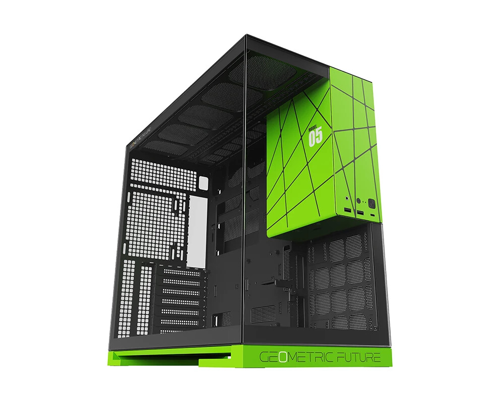 Кутия Geometric Future EATX - Model 5 Black/Green 2 Кутия Geometric Future EATX - Model 5 Black/Green 2