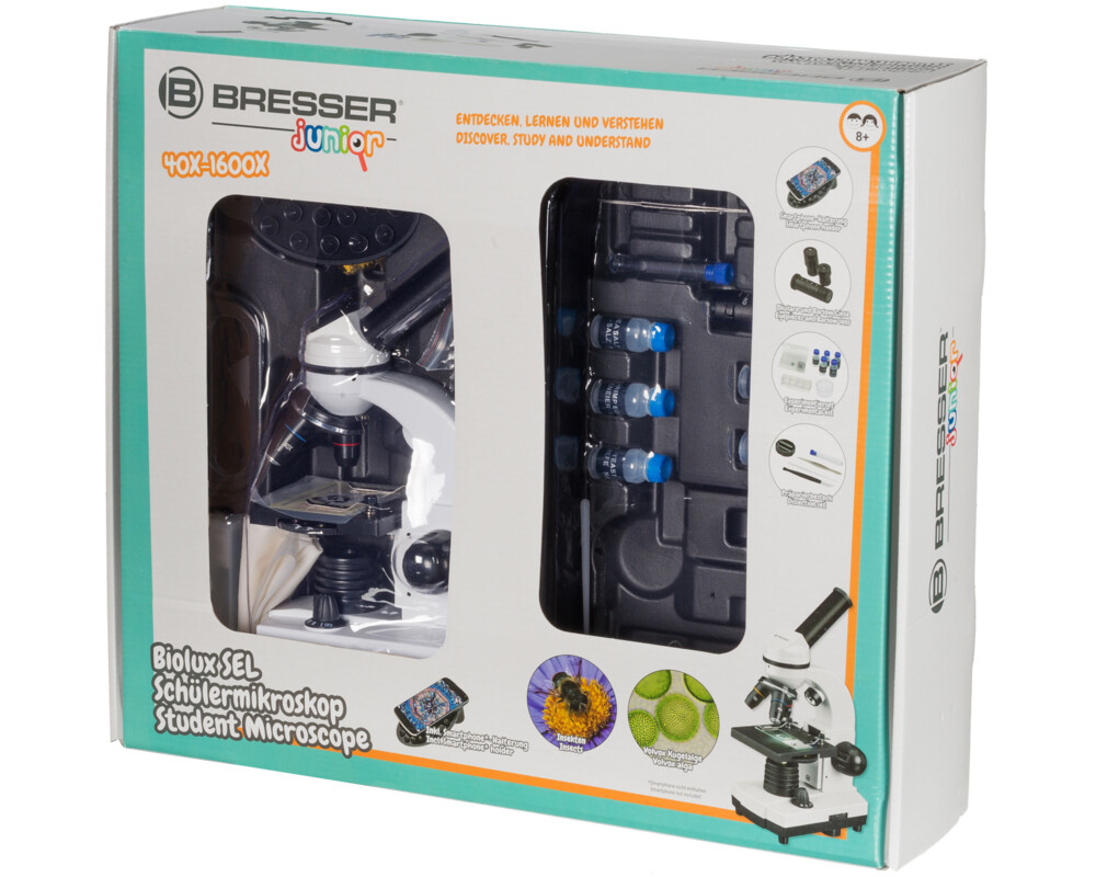 Микроскоп Bresser Junior Biolux SEL 40–1600x с кутия, бяла 7