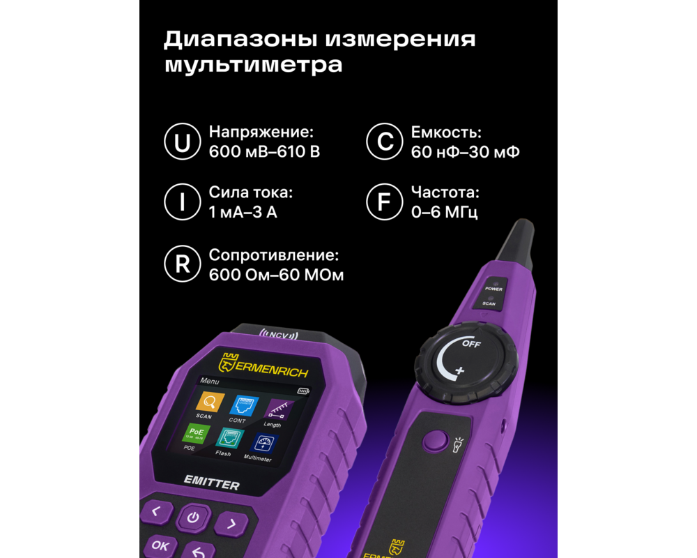 Мрежов инструмент Тестер за кабели Ermenrich Ping SM75 с мултиметър 15