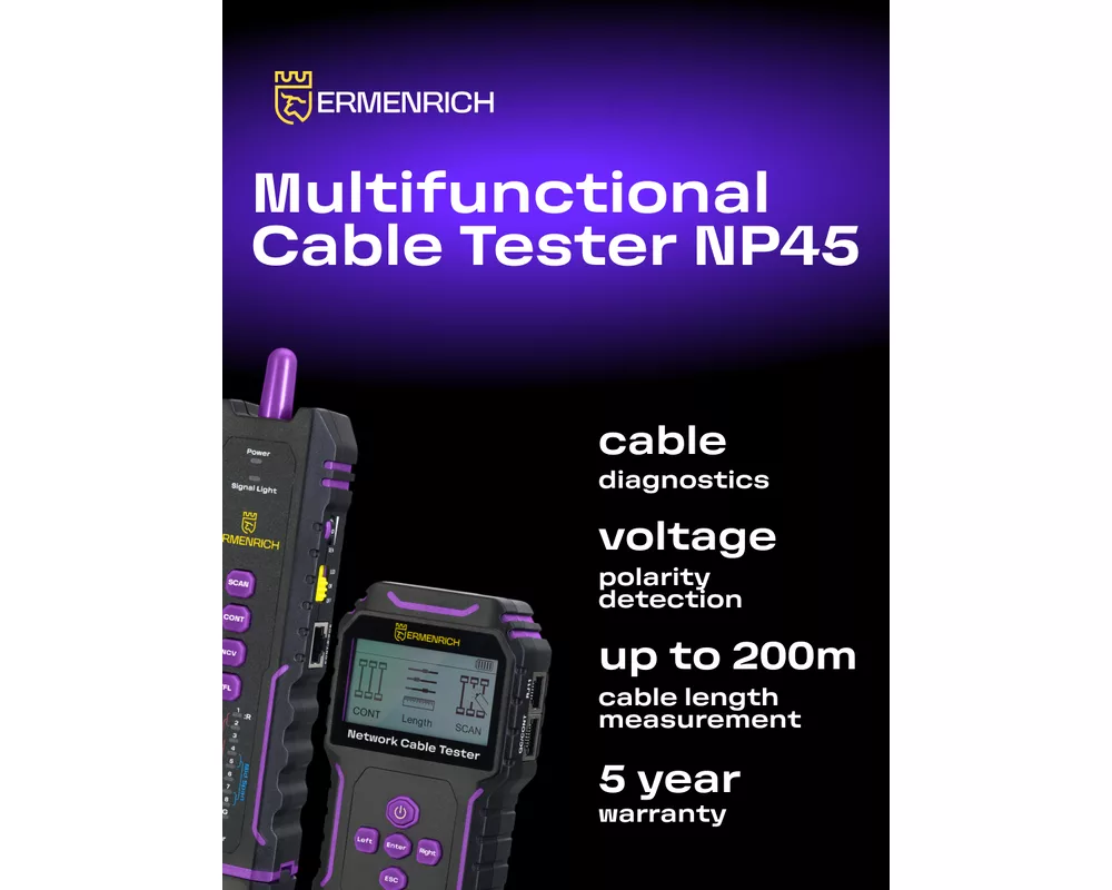 Мрежов инструмент Мултифункционален тестер за кабели Ermenrich NetGeeks NP45 13