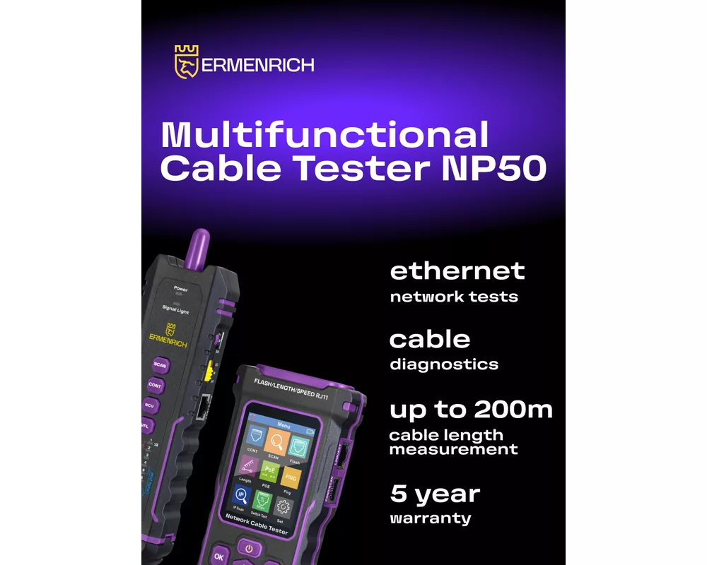 Мрежов инструмент Мултифункционален тестер за кабели Ermenrich NetGeeks NP50 14