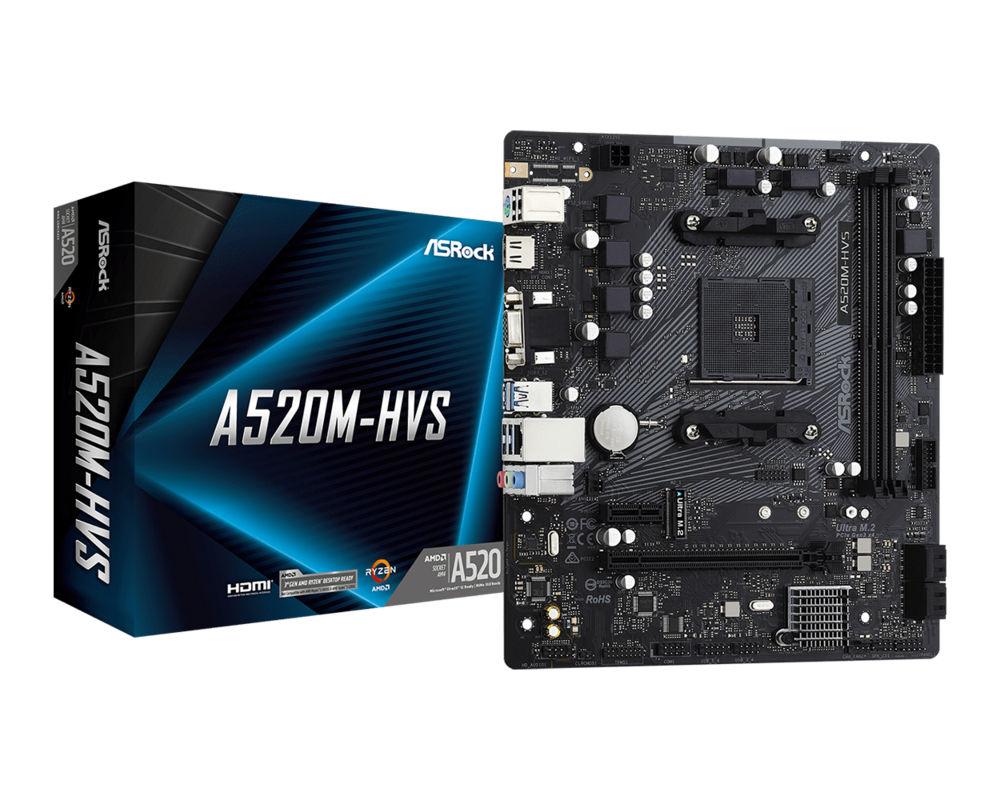 Дънна платка ASROCK A520M-HVS AM4 2xDDR4 1 x PCIe 3.0 x16 1 x PCIe 3.0 x1 D-Sub HDMI mATX MB 5