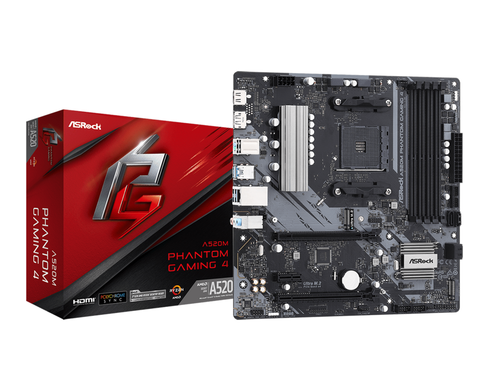 Дънна платка ASROCK A520M PHANTOM GAMING 4 AM4 DDR4 4xSATA 2xM.2 mATX MB 6