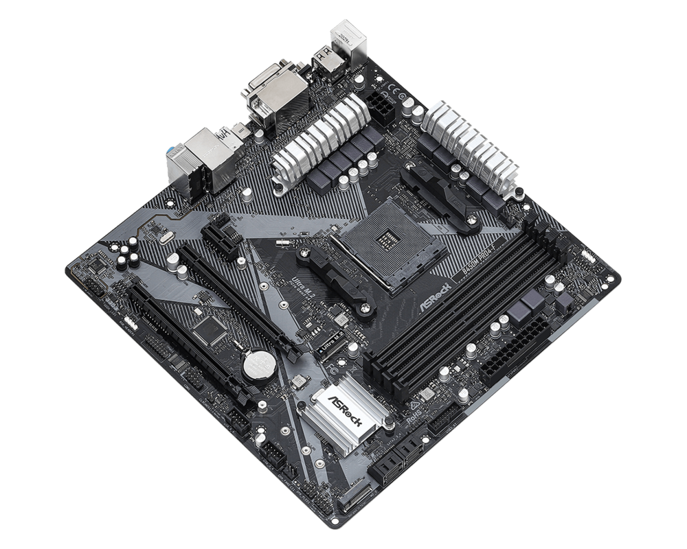 Дънна платка ASROCK B450M PRO4-F R2.0 AM4 4xDDR4 4xSATA 2xM.2 mATX MB 16
