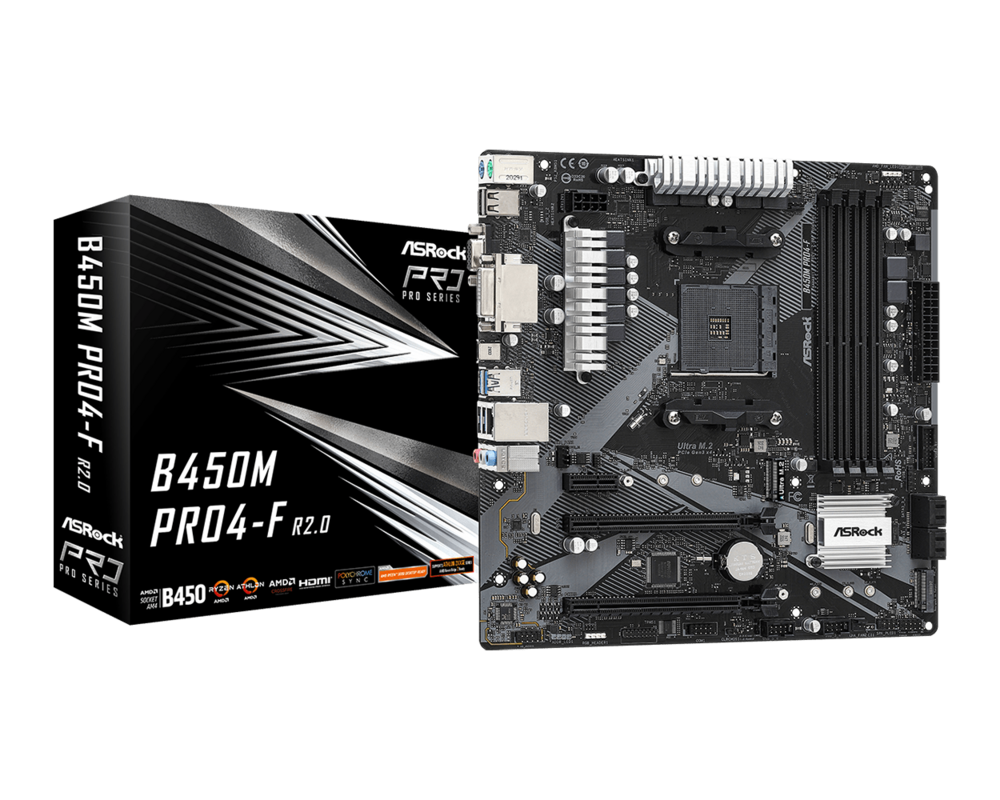 Дънна платка ASROCK B450M PRO4-F R2.0 AM4 4xDDR4 4xSATA 2xM.2 mATX MB 14