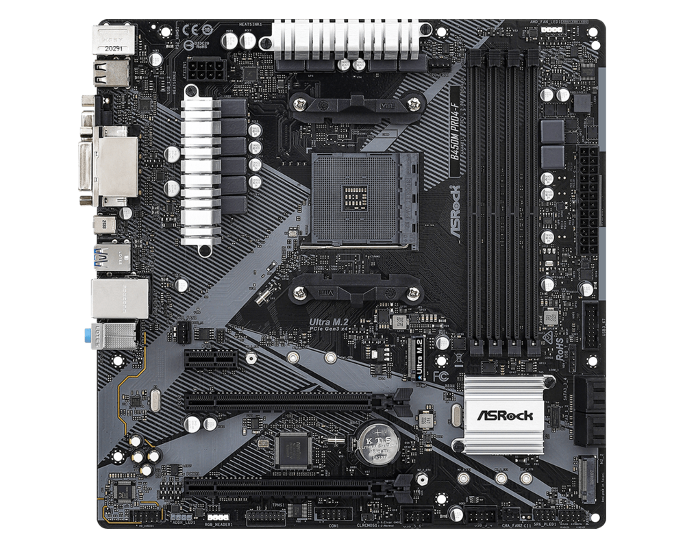 Дънна платка ASROCK B450M PRO4-F R2.0 AM4 4xDDR4 4xSATA 2xM.2 mATX MB 15