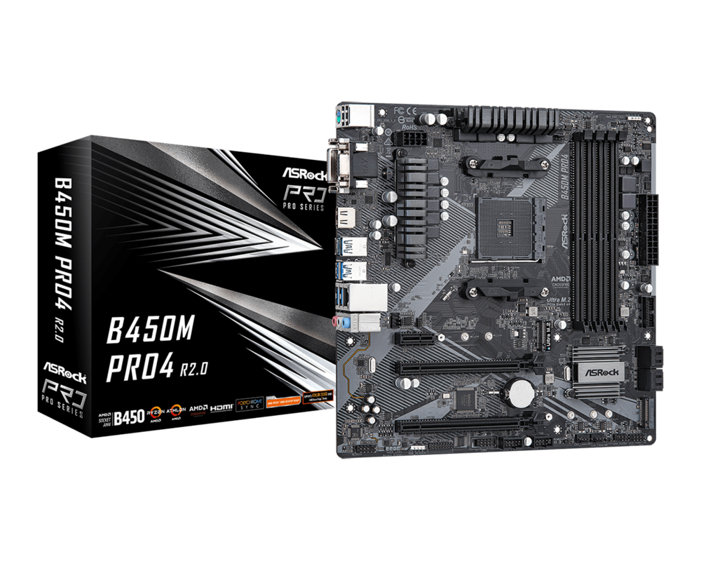 Дънна платка ASROCK B450M PRO4 R2.0 AM4 4xDDR4 4xSATA 1xM.2 mATX 2